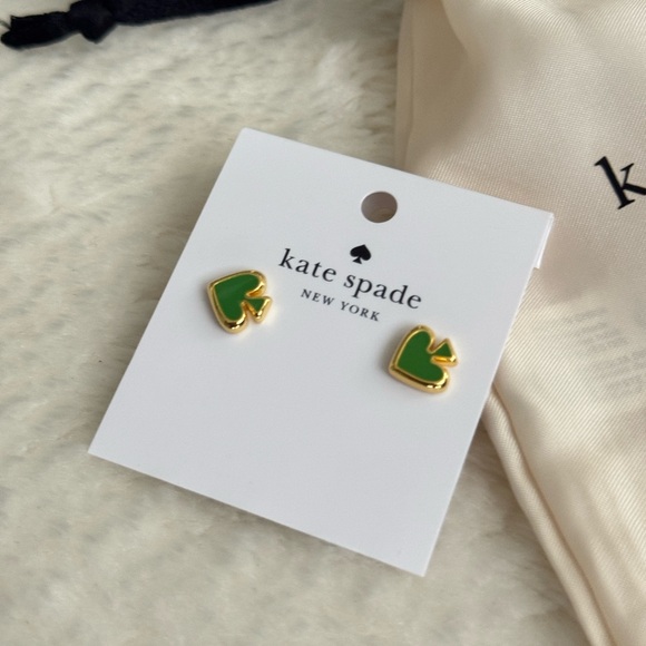 Kate Spade ' Heart logo Green and Gold Heart Studs - Picture 2 of 5